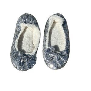 Silver Sequined Slippers Faux Fur Lined Size S